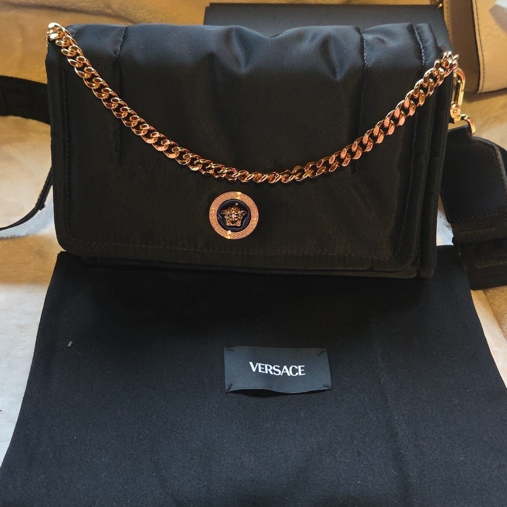Versace La Medusa Black Crossbody Bag‎ with Gold Chain